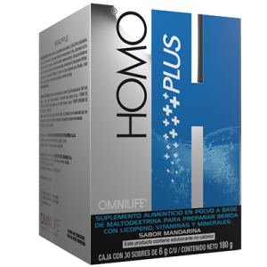 Homo Plus Omnilife Producto nutricional con licopeno, arándano rojo, boro, uva, vitaminas y minerales, que colabora a mantener en buen estado las vías urinarias.